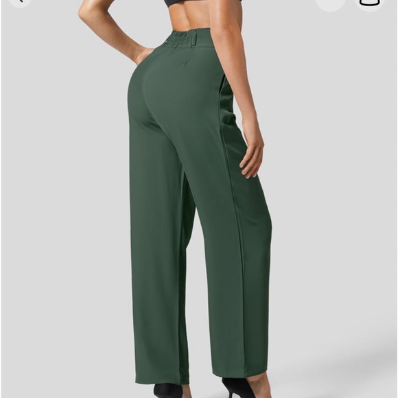 NWT HALARA High Waisted Button Zipper Plicated Side Pocket Shirred Straight Leg - Picture 2 of 7